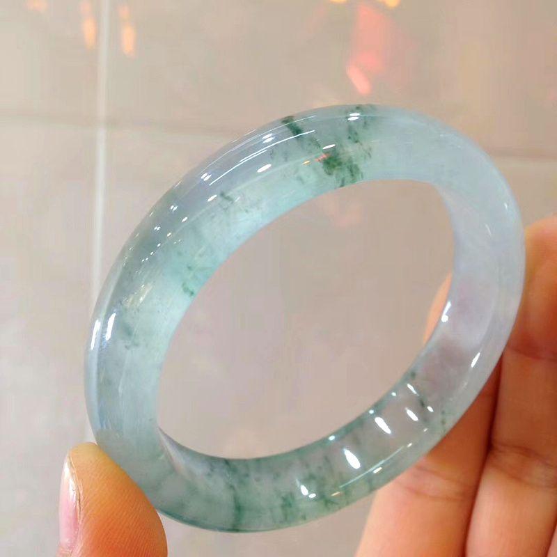 Plovoucí Květinový Nefritový Náramek s Ledově Čistým a Delikátním Nefritem, Plovoucí Modrý Květinový Nefritový Náramek