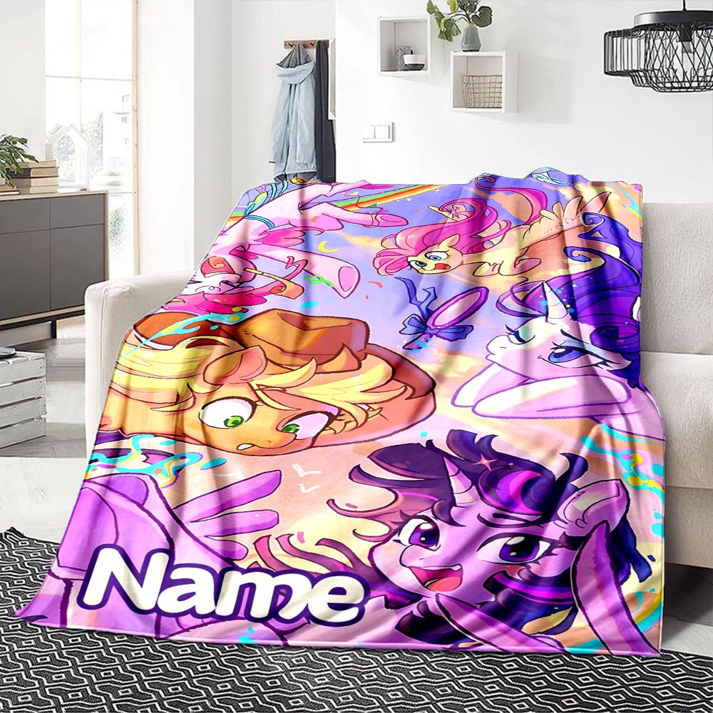 Custom Name Rainbow Pony Adventure Party Blanket For Couch Bed Plush Cozy Fuzzy Blanket Super Soft Warm Blankets For Fall And Winter 0916127