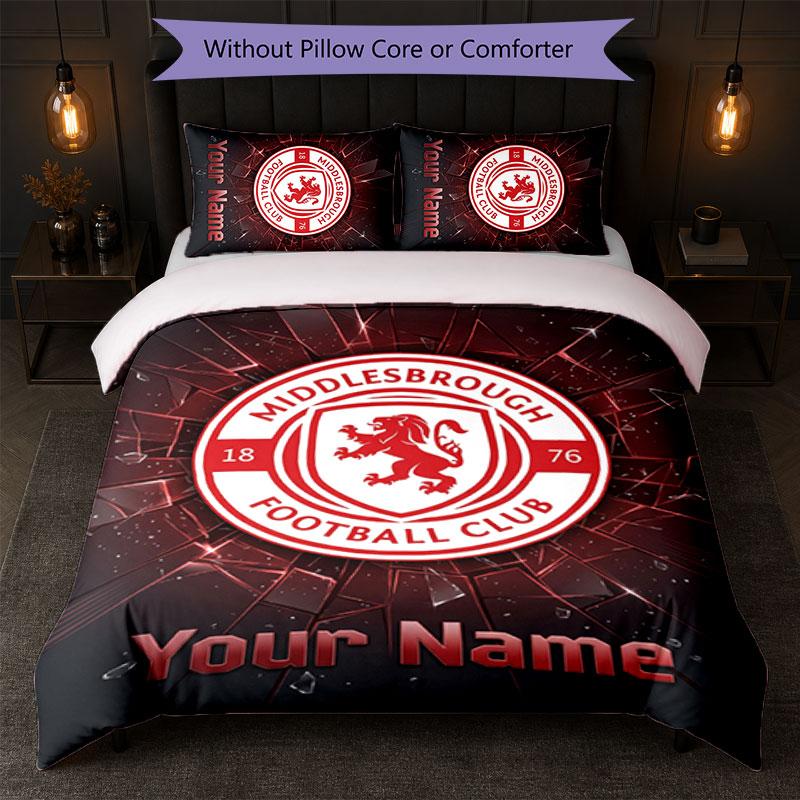 Set Biancheria da Letto Personalizzato Middlesbrough FC con Nome Testo 1 Copripiumino + 2 Federe Logo Calcio Regalo Personalizzato per Occasioni Speciali Decorazione Camera da Letto