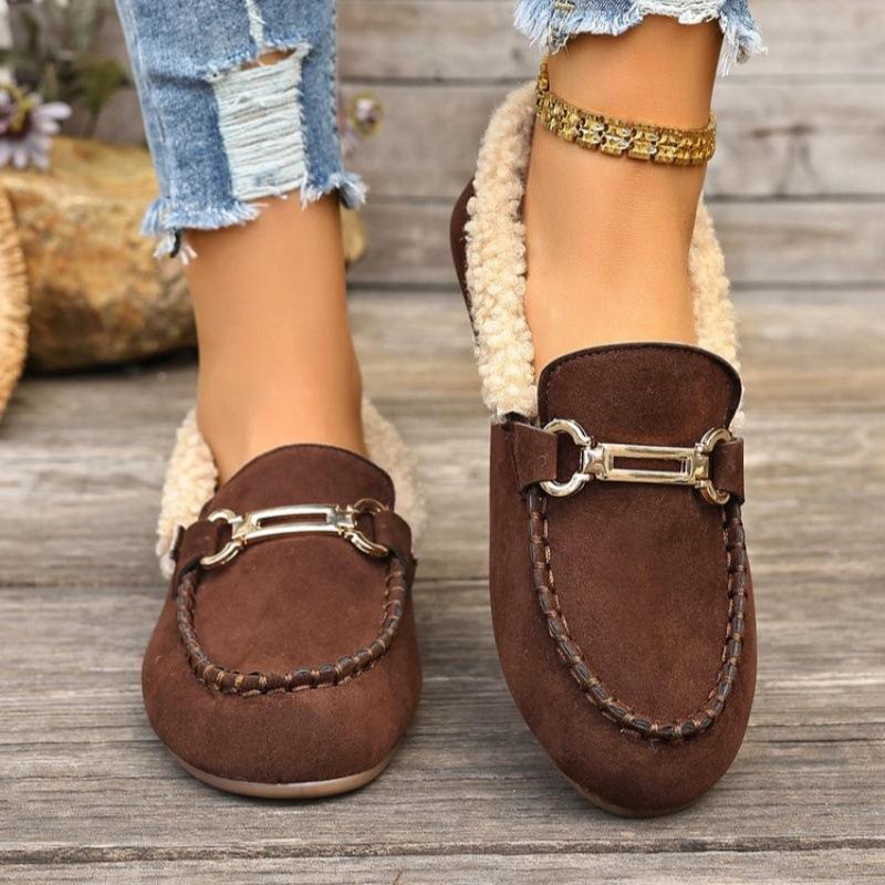Baumwollschuhe Damen Herbst und Winter flachsohlige Samt warme Oberbekleidung weichsohlige flachsohlige Mützen-Schuhe flauschige kleine Lederschuhe rundto
