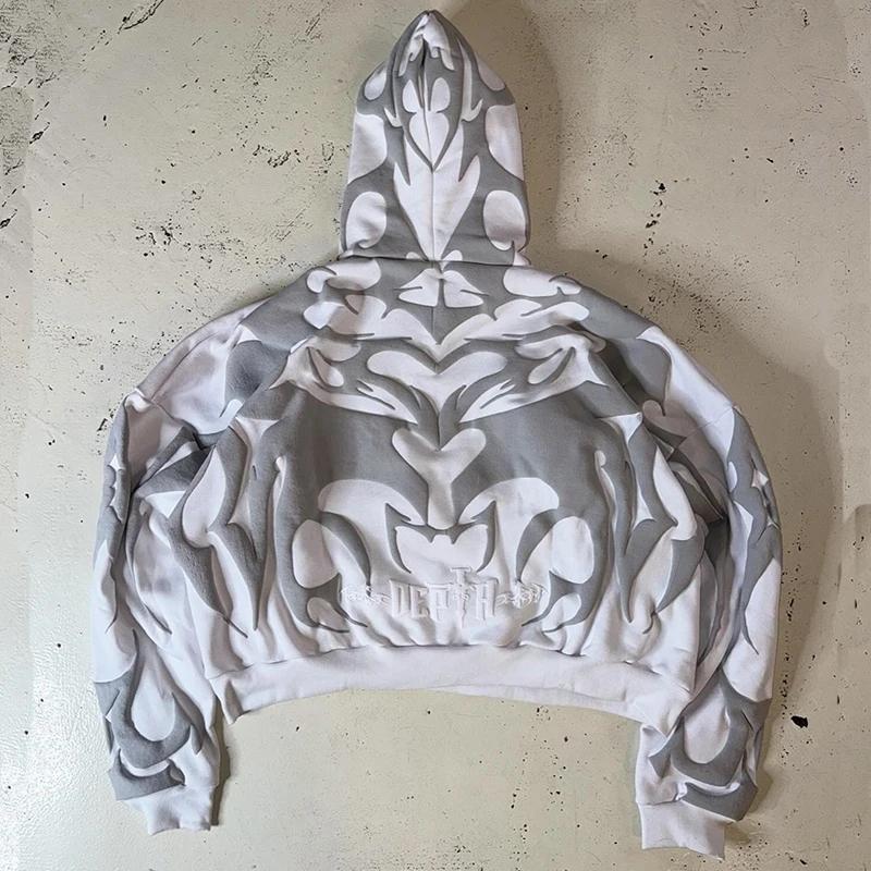 Y2K męska i damska bluza z kapturem hip-hop retro abstrakcyjny wzór nadrukowany harajuku gotycki