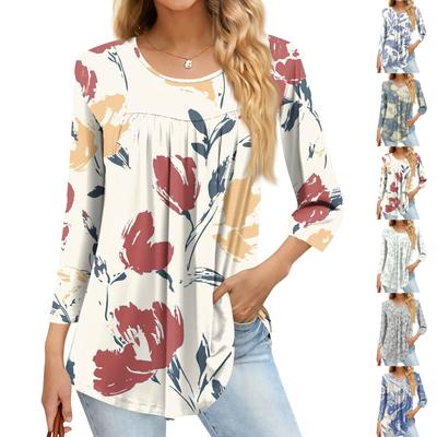 Women's Fashion Casual Three-quarter Sleeve Printing Round Neck Top
