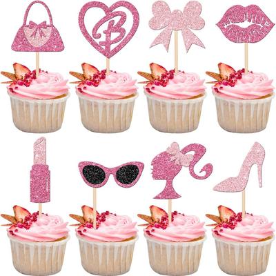 24 Prinzessin Cupcakes Dekorative Glitzer Rosa Mädchen Schleife Kuchen Hochzeit Geburtstagsfeier Zubehör