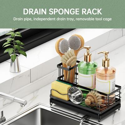 Sponge Holder for Kitchen Sink Caddy Organizer with Detachable High Brush Holder  Dish Sponge Holder Drying Rack