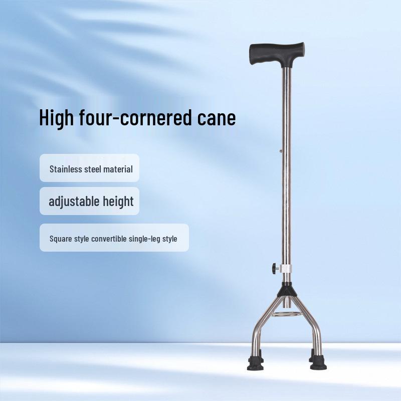 Stainless Steel Telescopic Walking Stick - Anti-Slip, Lightweight Four-Legged Cane for Mobility Support