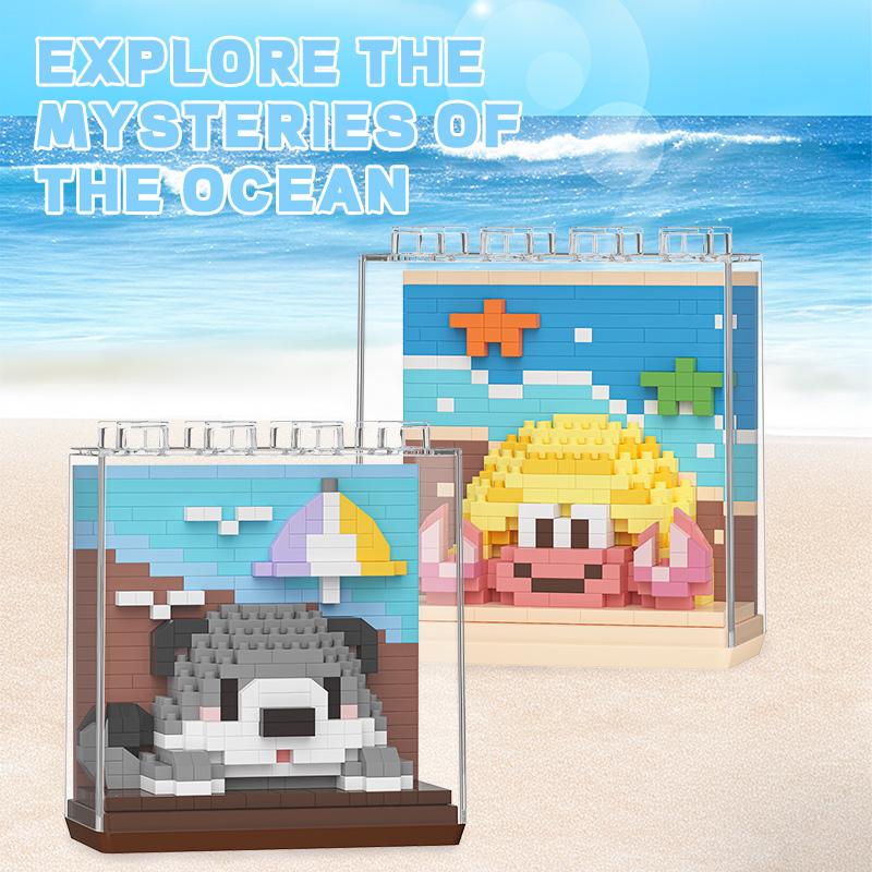 Cartoon Doll Ocean Creatures Series Puzzle Assembly Microparticle Building Blocks Male And Female Birthday Gifts