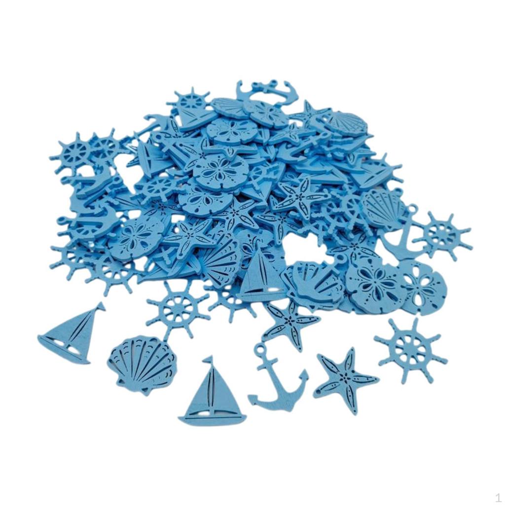 50 Count Miniature Nautical Wood Cutouts for Coastal Decorations
