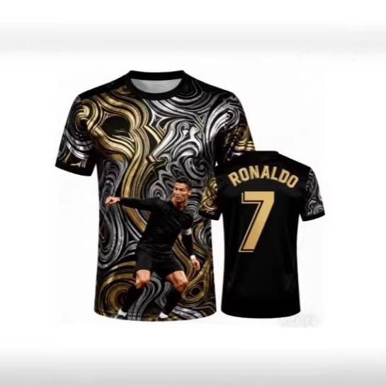 Football Star Jersey 3D Printed Character Pattern T-shirt, Casual Woven Top, Quick-drying Crew Neck Short Sleeves
