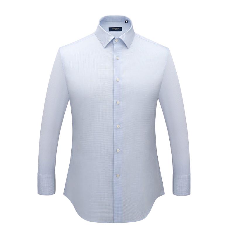 Мужская приталенная синяя клетчатая рубашка с длинным рукавом Peromon для бизнеса 39