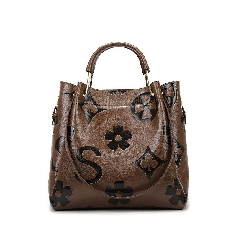 Handbag New Fashionable Texture Bag European and American Embossed Shoulder Bag Large Capacity Premium Feeling Bucket Bag for Women