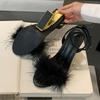 Fashion Fashion Feather Design Shaped High Heels Women Sexy Open-toe Ankle Strap Buckle Fur Sandals Summer Elegant Banquet Wedding Shoes