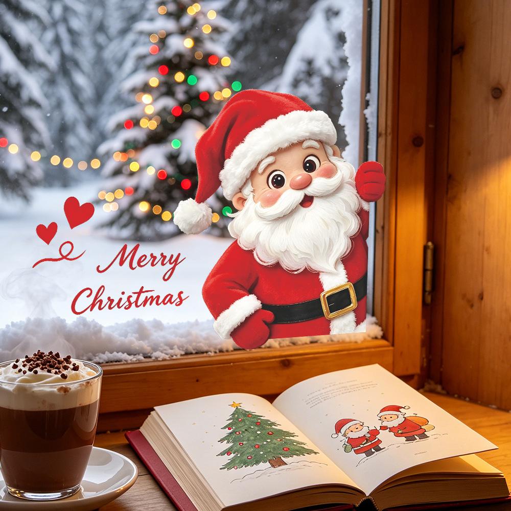Cartoon-shaped Probe Santa Claus On The Balcony Window Glass Decoration with Window Stickers