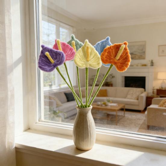 Finished Pipe Cleaners Flower Craft Handmade Artificial Calla Lily Flower for Mother's Day Birthday Wedding Home