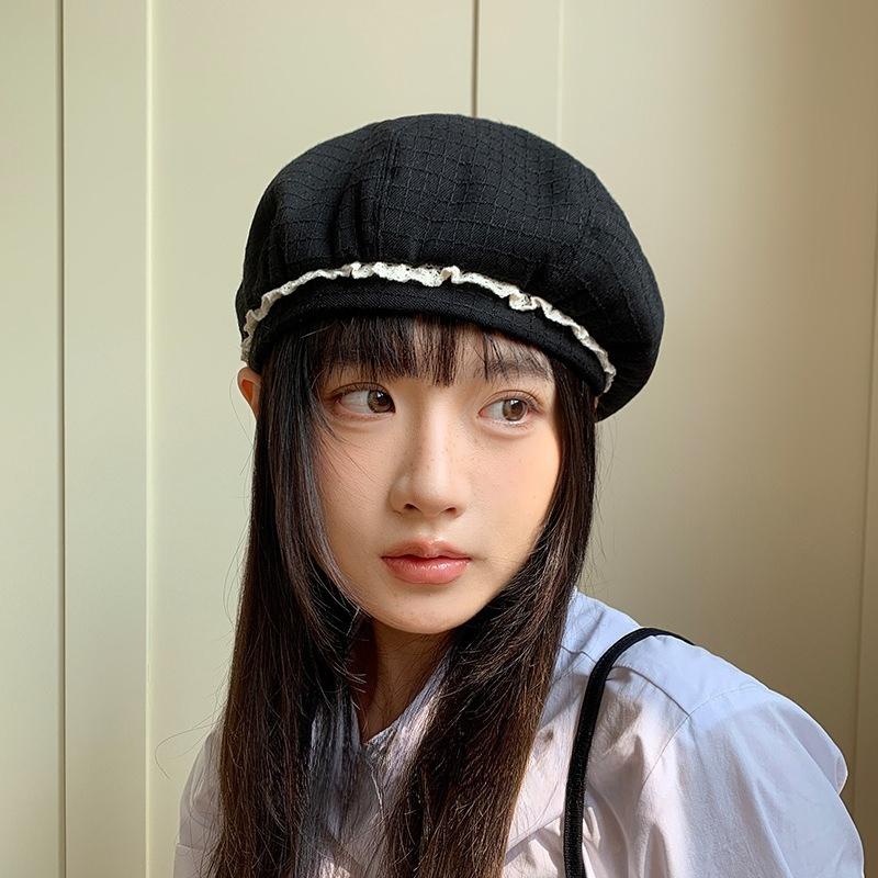 Autumn And Winter New Korean Style Lace Beret Women'S Daily Commuting Fashion All-Match Large Head Circumference Painter Hat