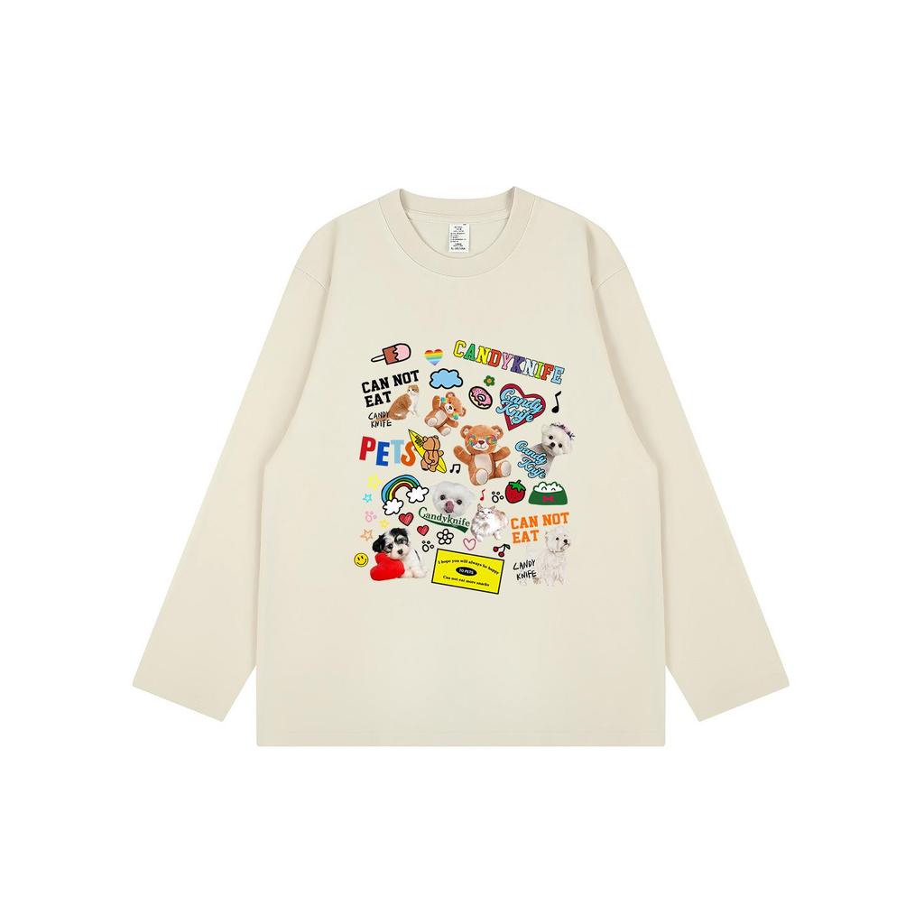 Trendy Cartoon Print Japanese Bestie Long Sleeve Loose Autumn T-Shirt