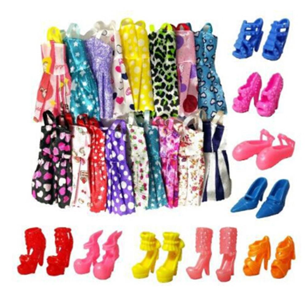 10x Handgemachtes Kleid Puppenkleidung + 10x Schuhe High Heels Für Puppe Kinderspielzeug