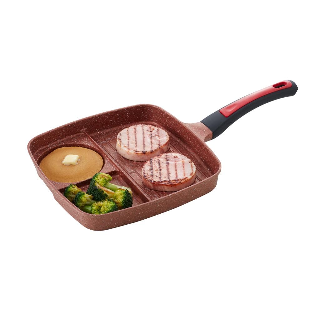 Bestco Frying Pan with 3 Variaspan Dividers, Sides, IH, Gas, Red, ND-5130,