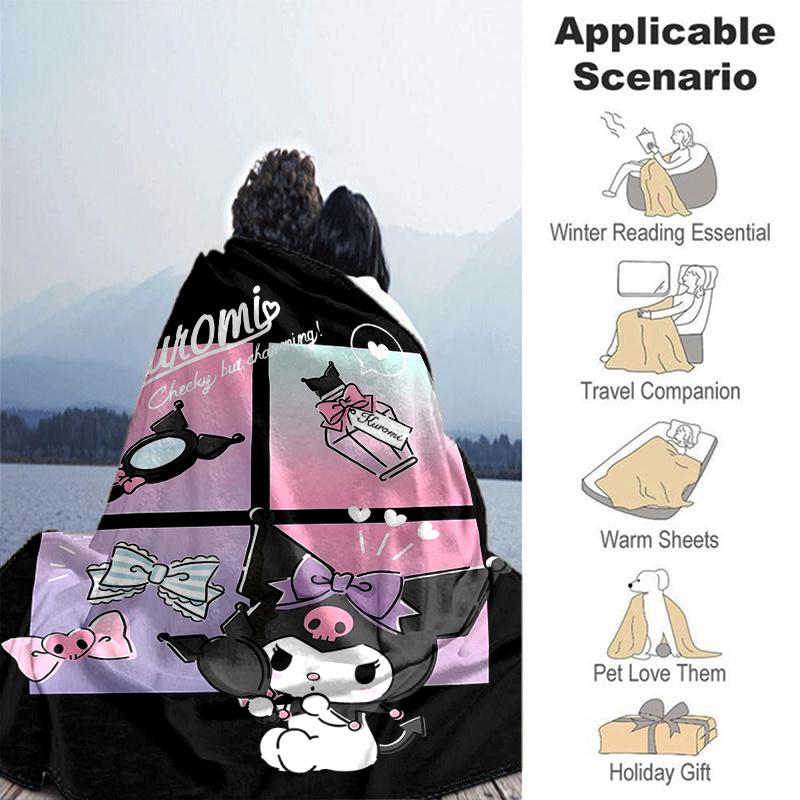 1pc Kuromi's Charming Adventures Blanket, Soft Throw Blanket for Couch Bed Sofa, Living Room, Travel, Camping, Car Blankets, Beach, Office Naps, Warm