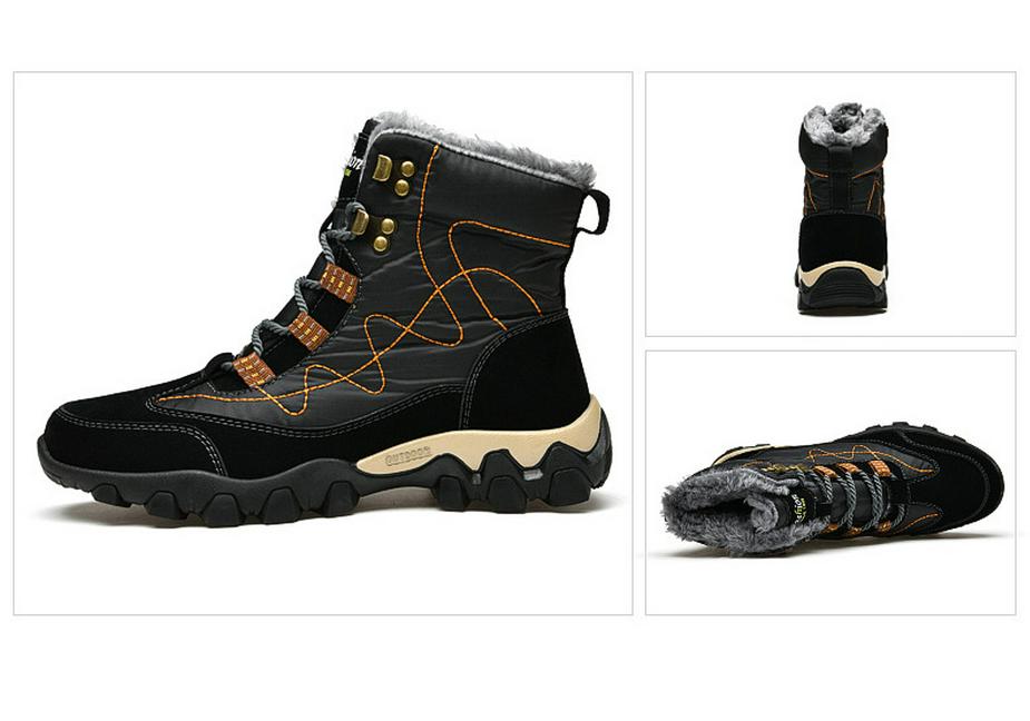 Men's Waterproof High-Top Snow Boots, Plus Velvet Lining, Non-Slip, Warm Plush, Winter Outdoor Casual Cotton Shoes