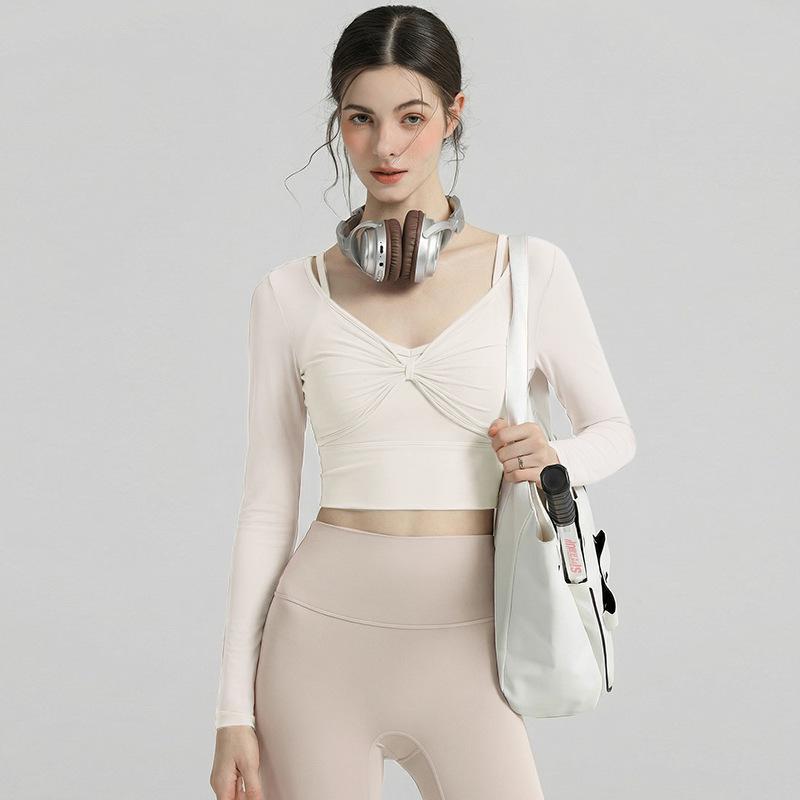 2026 Women's Long Sleeve Mesh Yoga & Pilates Fitness Set with Chest Pads