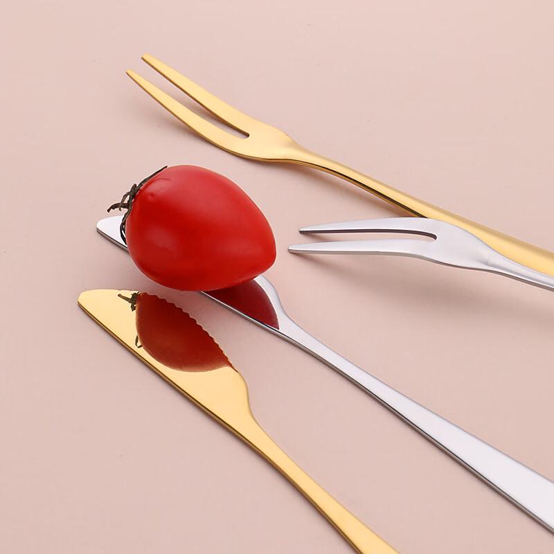 Ru Han Titanium Gold Fruit Fork & Mooncake Knife Set