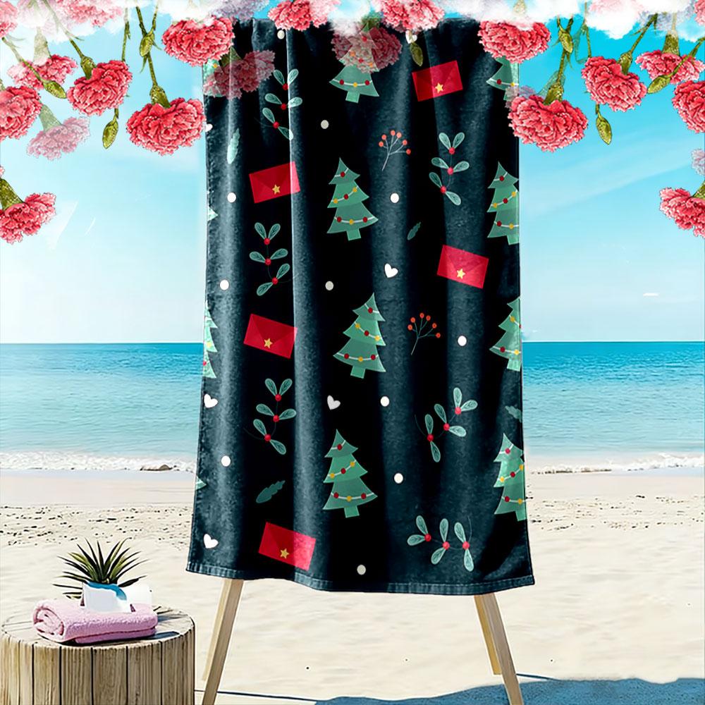 Festive trees and envelopes Print beach towel, quick drying, suitable for travel, outdoor sports, jogging, the beach and swimming, gift