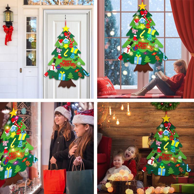 DIY Felt Christmas Tree DIY Kids Toys Xmas Decoration Ornaments Santa Claus Children's Tree Crafts With Light Hanging Gifts