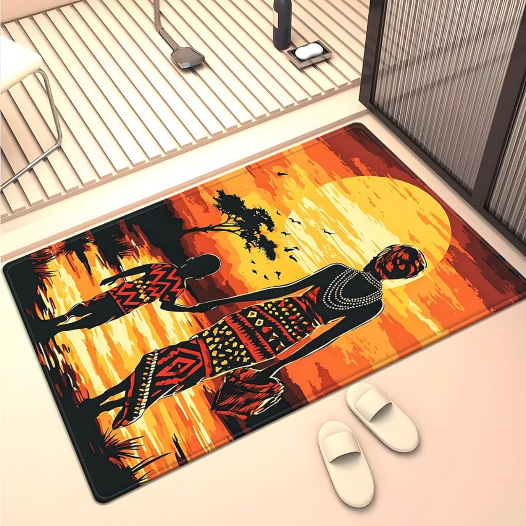 African Tribal Sunset Scene Crystal Velvet Rug Ethnic Home Decor Cultural Floor Mat Living Room Artistic Carpet