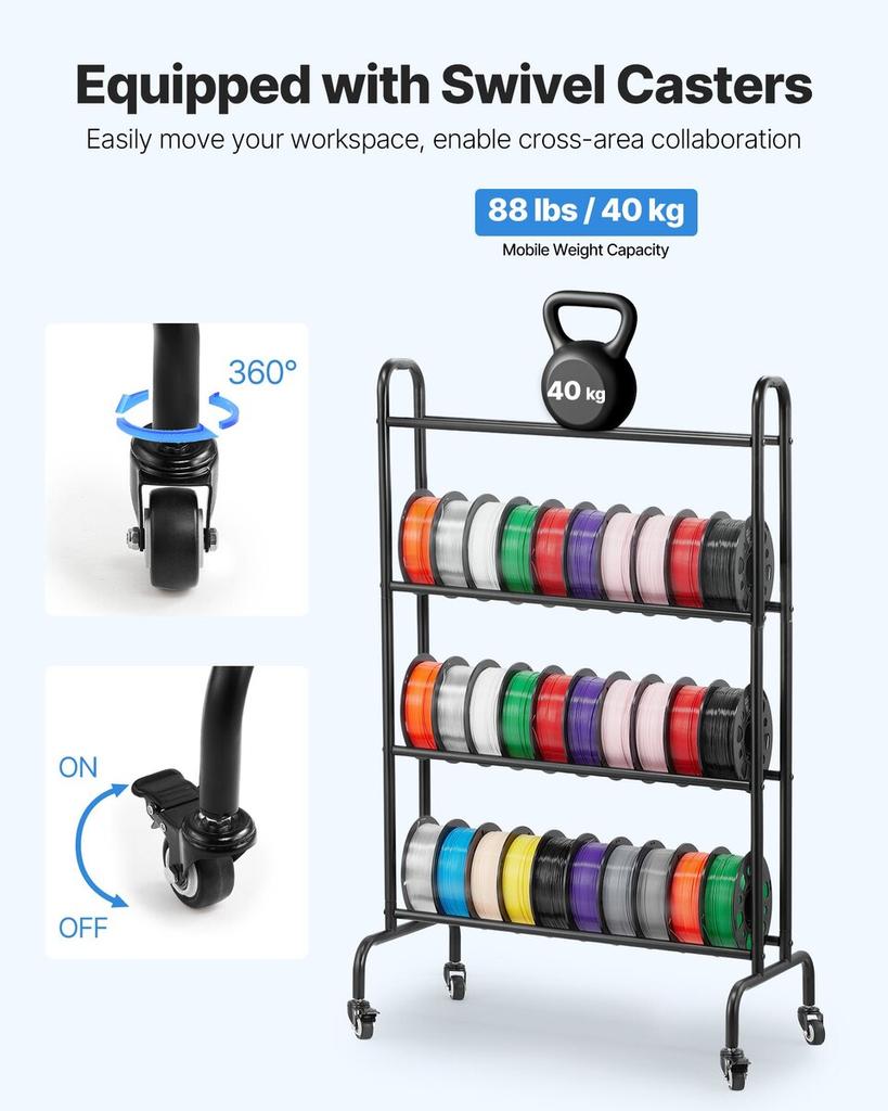 3D Printer Filament Storage Rack, 4 Tier Heavy Duty Storage Shelf, Rolling Filament Spool Holders Racks with Wheels, Filaments Organzied for 3D