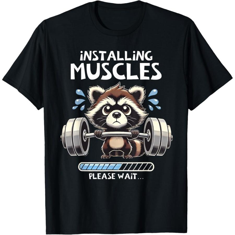 Funny Cute Raccoon Workout Gym Fitness Weightlifting T-Shirt S