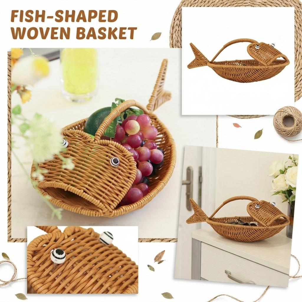 Handgeflochtener Fischförmiger Weidenkorb Schreibtisch-Organizer Natürlicher Rattan-Aufbewahrungskorb für Zuhause, Büro, Schreibtisch und zur Aufbewahrung kleiner Gegenstände