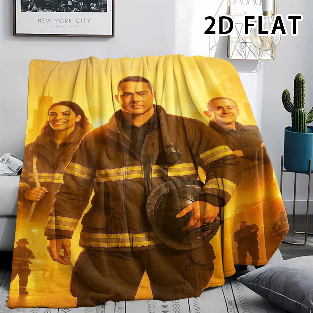 1 Pezzo Coperta in Flanella con Stampa Chicago Fire, Alta Qualità Confortevole per Tutte le Stagioni, Decorazione per la Casa, Calore e Comfort, Perfetta per Regali di Natale