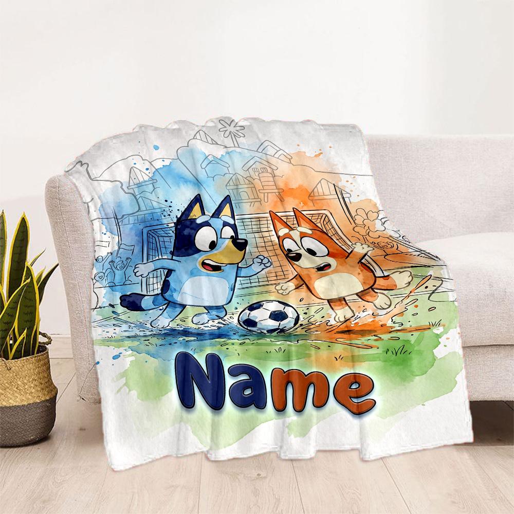 Cartoon Soccer Stars Trophy Customize Text Blanket Gift Personalized Blanket Warmthful Decor Great for Seaside Home Decor Livingroom Sofa
