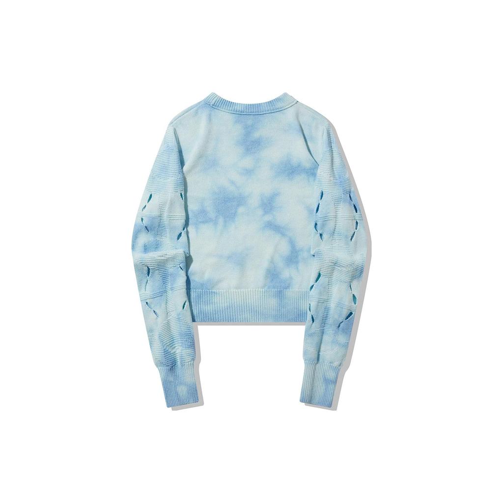Li Ning Tie-Dye Pullover Long Sleeve Knit Sweater Women Sweaters Blue White AMBT126-4