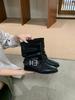 Retro style belt buckle stacking boots women's pleated knight boots locomotive boots temperament inner height increase short boots