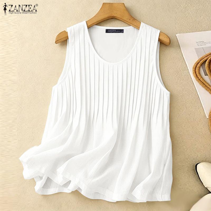 ZANZEA Women Casual Round Neck Solid Color Loose Sleeveless Tank Tops