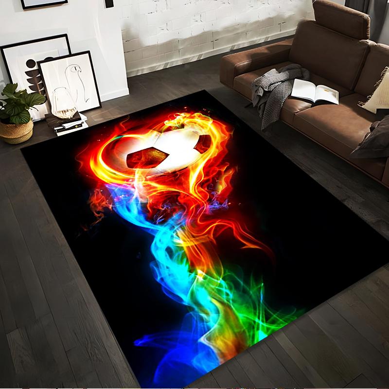 

Soccer Ball Carpet with Fiery Rainbow Flame Design - Modern Style Suitable for use as an anti-slip for living room bedroom sofas 40x60cm( 15x23in )