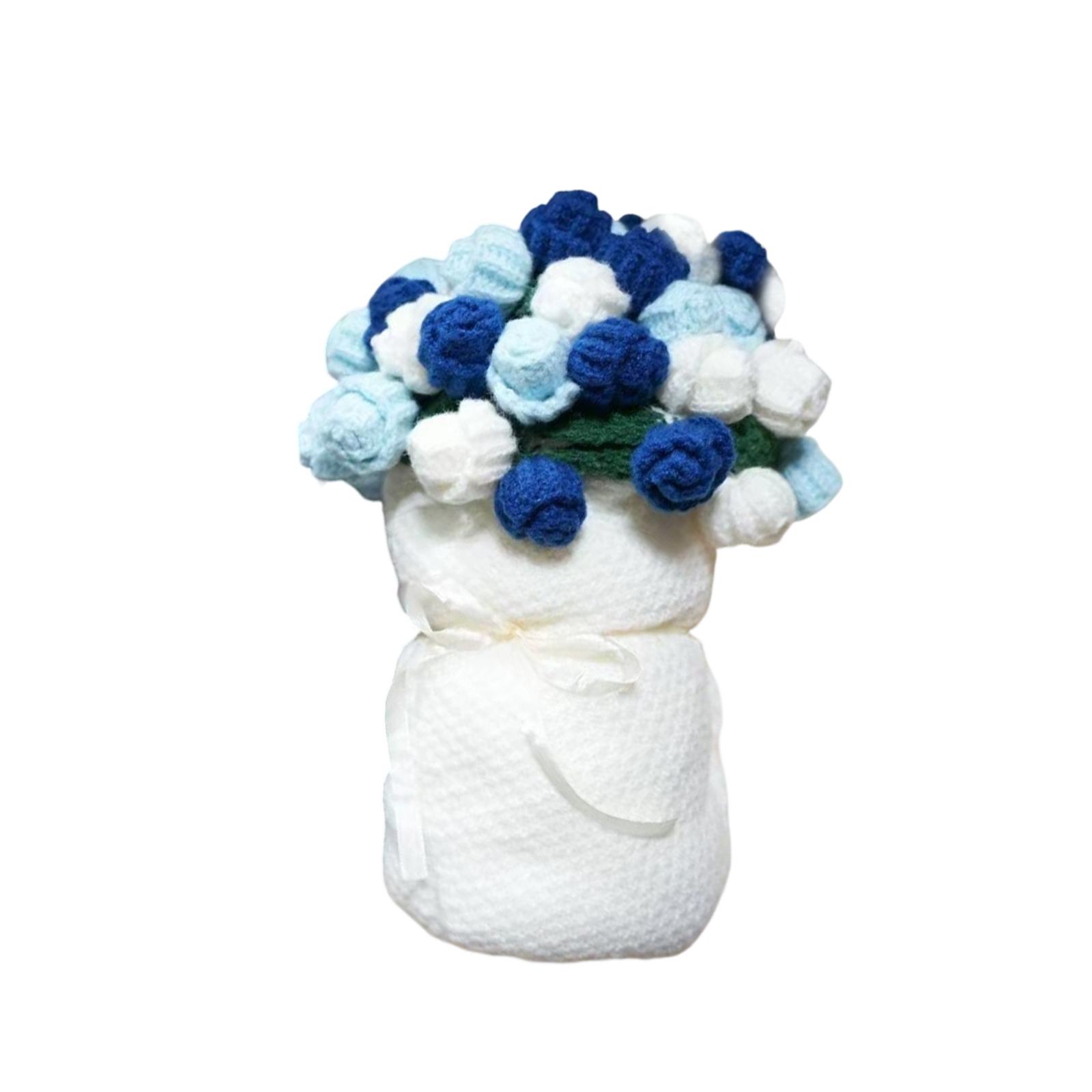 

Handmade Crochet Floral Bouquet Blanket Soft and Lightweight Throw with Decorative Edging for Home Use and Seasonal Decoration One Size синий