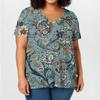 Women's Fashion Casual V-Neck Pullover Short Sleeve Large Size Vintage Printed Top