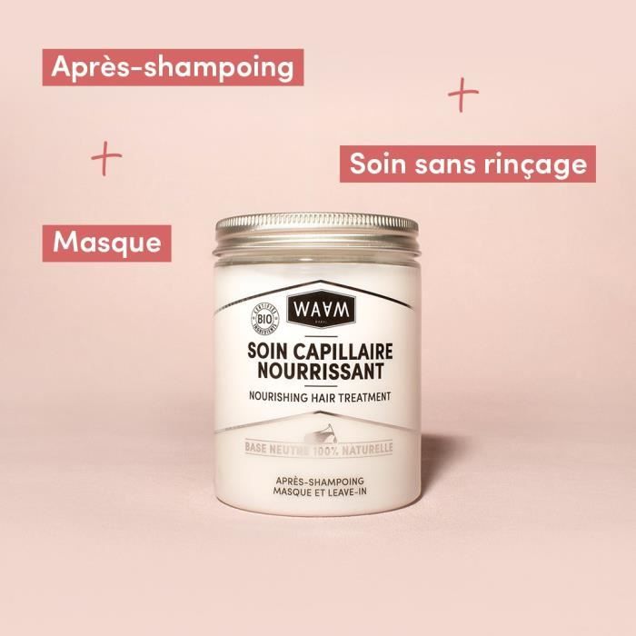 WAAM Cosmetics - Soin capillaire nourrissant Bio - Masque cheveux neutre multi-usage protecteur et nourrissant - Vegan - 300ml