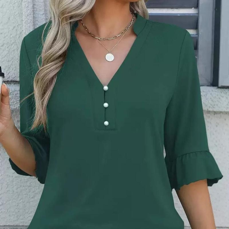 2026 New Summer Women's Solid Color Fashionable Casual T-shirt Tops Shirt