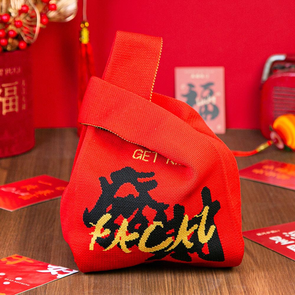 Jahr des Pferdes Roter Knoten Handgelenk Handtasche Cartoon Maskottchen Pony Gestrickte Süßigkeiten Tragetasche Wiederverwendbare Einkaufstasche Geschenkverpackungsbeutel