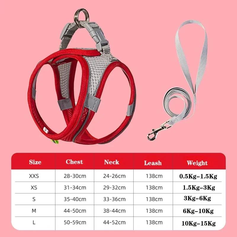 

Регулируемая шлейка-жилет для щенков и кошек, комплект шлейки и поводка для маленьких собак, таких как французский бульдог, чихуахуа, мопс, для прогулок на улице XXS красный