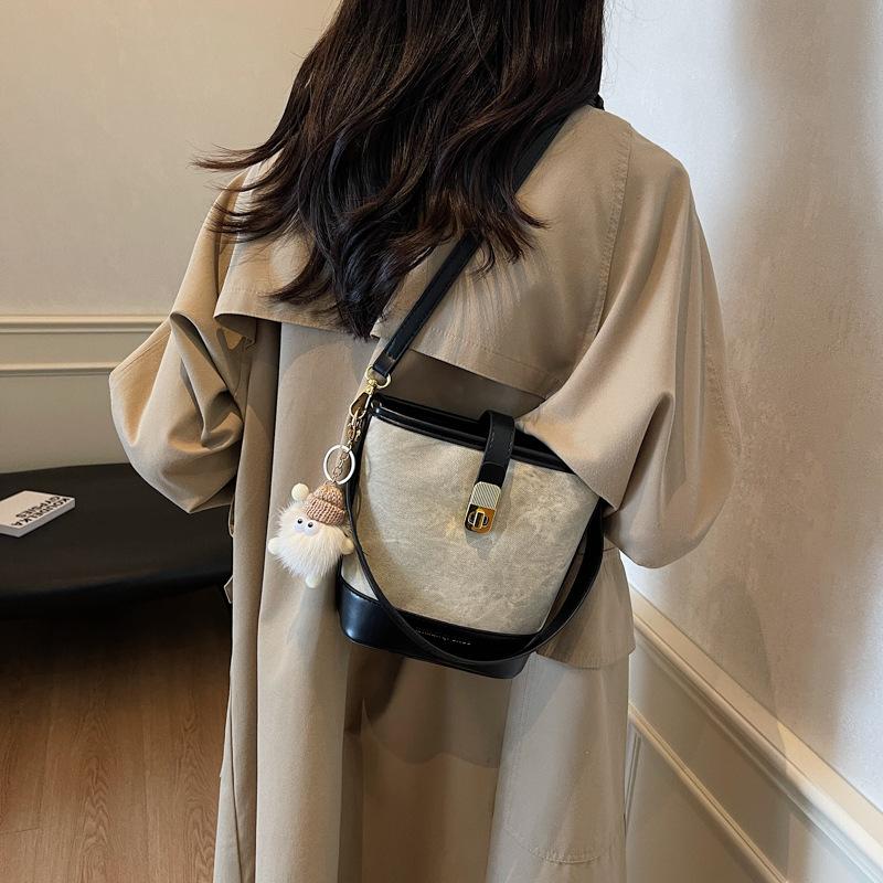 Customer order retro casual brown texture bucket bag 2025 new trendy fashion versatile shoulder bag women's messenger bag