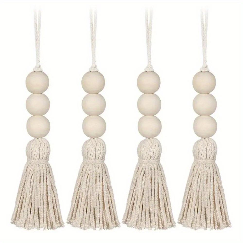 4Pcs Cotton Tassel Beads Hanging Natural Wood Beads Hanging Ornaments Closet Door Handle Vases Neutral Neutral Home Decorations