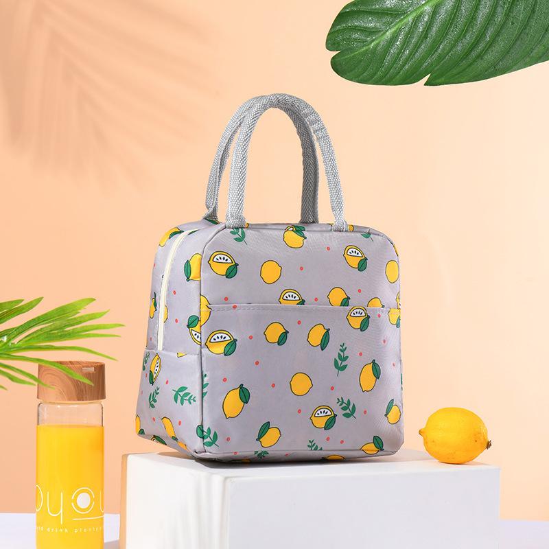 Lemon Printed Cooler Lunch Box Portable Insulated Aluminum Foil Canvas Lunch Bag Thermal Food Picnic Lunch Bags For Women Kids