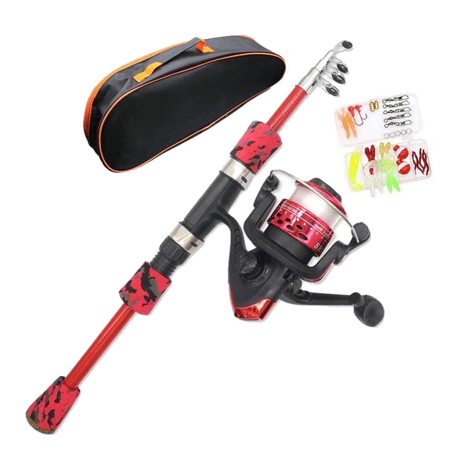 Kids Fishing Rod Set EVA Handle Grip Portable Outdoor with Carrier Bag Adjustable 38.5cm to 120cm Complete Fishing Rod Set красный