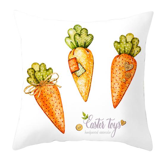 Throw Pillow Case Rabbits Colorful Eggs Carrots Home Decoration Polyester Peach Skin Easter Party Pillow Cover for Indoor