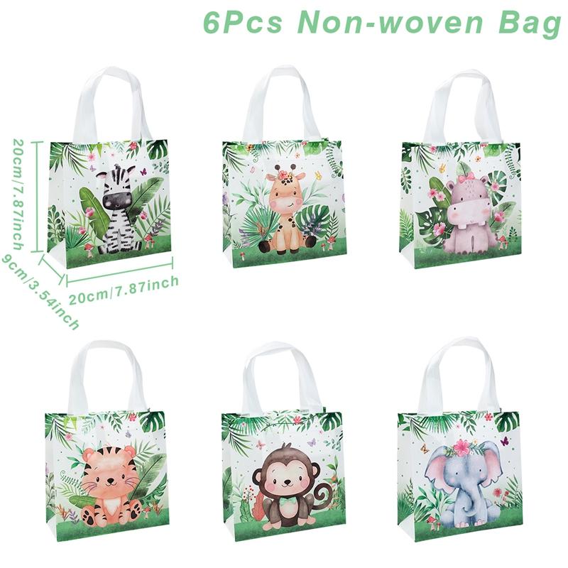 

Нетканые подарочные пакеты с изображением животных джунглей, сувениры на вечеринку в стиле джунглей, переносная упаковка для конфет, детские сумки для декора вечеринок по случаю рождения ребенка as picture
