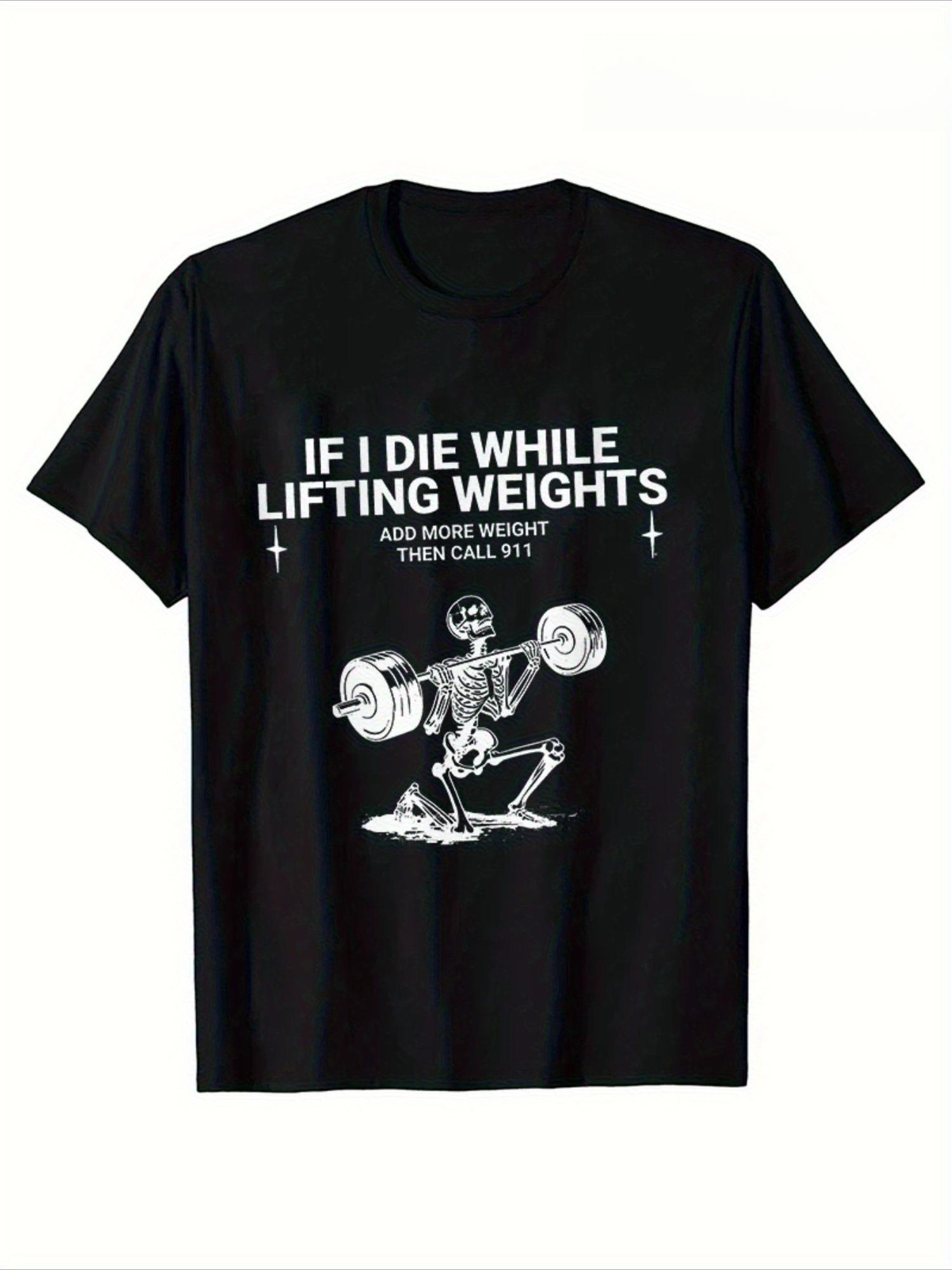 

Men s Humorous Fitness T-shirt - Pattern Featuring Skull Weightlifting and A Fun Statement for Summer, Humorous Style - Men s... S разноцветный